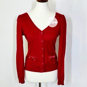ANN TAYLOR LOFT Cardigan  Pockets Velvet Red Size Small